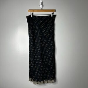VTG 90s Fairy Grunge Karavan Y2K Boho Midi Skirt Women's Medium Chiffon Navy